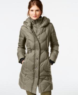 Dkny Faux-leather-trim Quilted Down Coat