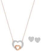 Swarovski Two-tone Crystal Pave Heart Pendant Necklace And Heart Stud Earrings