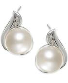 14k White Gold Cultured Freshwater Pearl (8mm) And Diamond Accent Earrings