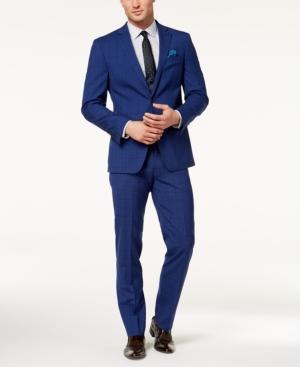 Tallia Orange Men's Slim-fit Bright Blue Windowpane Suit