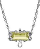 Carolyn Pollack Lemon Quartz Faceted Rectangle Necklace In Sterling Silver