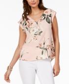 Thalia Sodi Floral-print Zip-detail Top, Created For Macy's