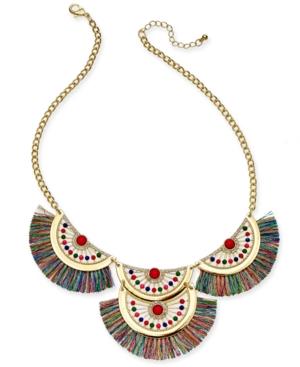 Thalia Sodi Gold-tone Stone, Bead & Fringe Statement Necklace, 18 + 3 Extender, Created For Macy's