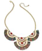 Thalia Sodi Gold-tone Stone, Bead & Fringe Statement Necklace, 18 + 3 Extender, Created For Macy's