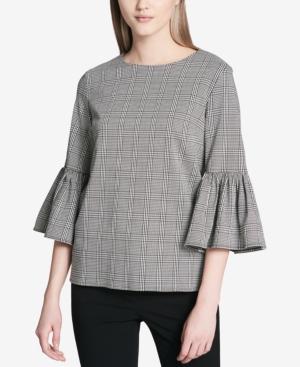 Calvin Klein Plaid Bell-sleeve Top