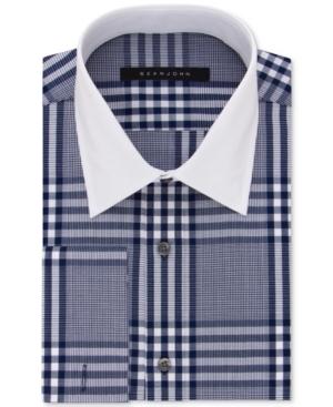 Sean John Men's Classic/regular Fit Slate Blue Check Dress Shirt