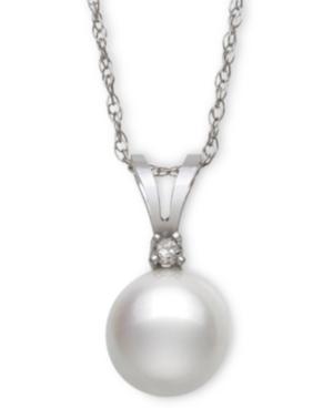 Cultured Freshwater Pearl (5-1/2mm) And Diamond Accent Pendant Necklace In 14k White Gold