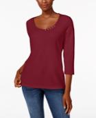 Karen Scott Petite Cotton Button-trim Top, Created For Macy's