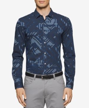 Calvin Klein Men's Slim-fit Long-sleeve Geometric Camo-print Shirt