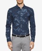 Calvin Klein Men's Slim-fit Long-sleeve Geometric Camo-print Shirt