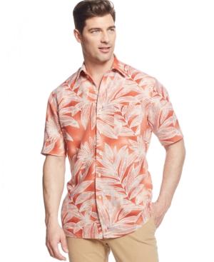 Tasso Elba Island Linen-blend Leaf Print Shirt