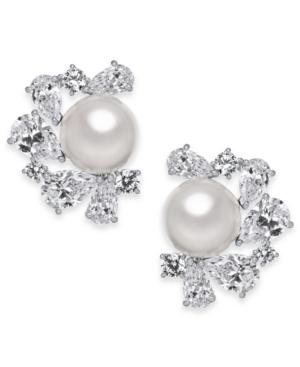 Danori Silver-tone Cubic Zirconia & Imitation Pearl Cluster Stud Earrings, Created For Macy's