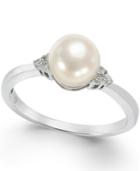 Cultured Freshwater Pearl (7mm) And Diamond Accent Ring In 14k White Gold