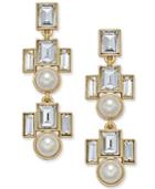 Charter Club Gold-tone Imitation Pearl And Crystal Linear Drop Earrings, Only At Macy's