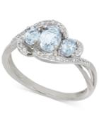 Aquamarine (3/4 Ct. T.w.) And Diamond (1/8 Ct. T.w.) Three Stone Ring In 14k White Gold