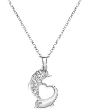 Diamond Dolphin Heart Pendant Necklace (1/10 Ct. T.w.) In Sterling Silver