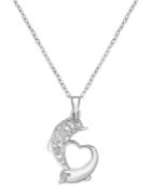 Diamond Dolphin Heart Pendant Necklace (1/10 Ct. T.w.) In Sterling Silver
