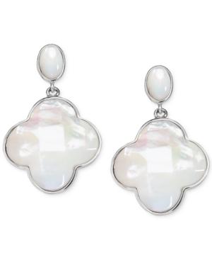 Mother-of-pearl Clover Drop Earrings In Sterling Silver
