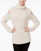 Marled Cold-shoulder Cable-knit Sweater