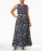 Jessica Howard Plus Size Printed Belted Maxi Dress