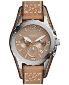 Fossil Men's Chronograph Nate Light Brown Leather Saddle Strap Watch 45mm Jr1518