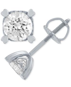 Diamond Stud Earrings In Heart Shape Prongs ( 1 Ct. T.w.) In 14k White Gold