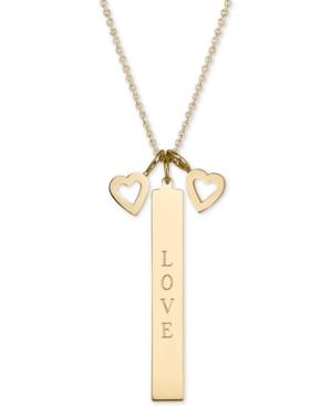 Sarah Chloe Heart & Message Bar Triple Charm 16-18 Pendant Necklace In 14k Gold-plated Sterling Silver
