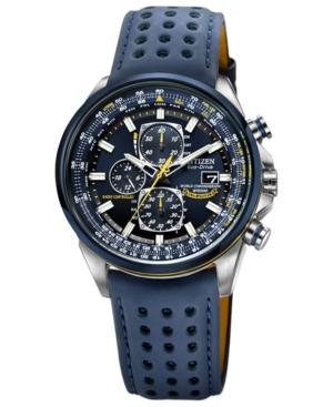 Citizen Men's Eco-drive Blue Angels World Chronograph A-t Blue Perforated Leather Strap Watch 43mm At8020-03l