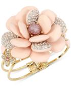 Betsey Johnson Gold-tone Pave And Stone Flower Hinged Bangle Bracelet