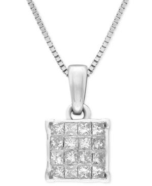 Diamond Square Cluster 18 Pendant Necklace (1/4 Ct. T.w.) In 14k White Gold