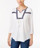 Style & Co Petite Embroidered Peasant Top, Only At Macy's