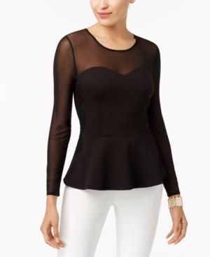 Thalia Sodi Illusion-sleeve Peplum Top, Created For Macy's