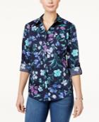 Karen Scott Petite Floral-print Cotton Shirt, Only At Macy's