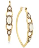 Lucky Brand Gold-tone Pave & White Stone Elongated Hoop Earrings
