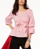 I.n.c. Striped Tiered-sleeve Shirt, Created For Macy's