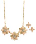 Charter Club Gold-tone Crystal And Stone Flower Collar Necklace & Stud Earrings