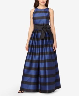 Tahari Asl Striped Belted A-line Gown