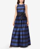 Tahari Asl Striped Belted A-line Gown