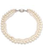 Carolee Silver-tone Crystal & Imitation Pearl Triple-row Magnetic Necklace