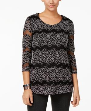 Jm Collection Sequined Lace Illusion Top, Created For Macy's