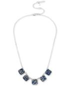 Kenneth Cole Silver-tone Blue Stone Square Frontal Necklace