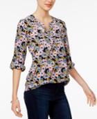 Maison Jules Floral-print Roll-tab Top, Created For Macy's