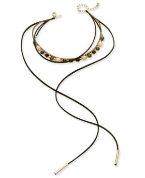 Inc International Concepts Gold-tone Multi-stone Faux Suede Tie Choker Necklace, Created For Macy's