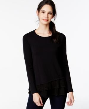 Kensie Pleated Contrast Fleece Sweatshirt