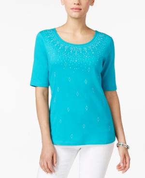 Karen Scott Studded Elbow-sleeve Top, Only At Macy's