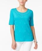 Karen Scott Studded Elbow-sleeve Top, Only At Macy's