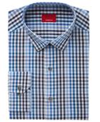 Alfani Men's Slim-fit Stretch Ombre Multi-gingham Blue/navy Dress Shirt, Created For Macy's