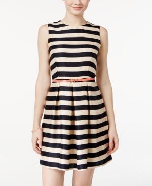 City Studios Juniors' Belted Striped A-line Dress