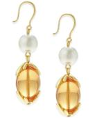 Charter Club Gold-tone Imitation Pearl And Colored Bead Drop Earrings, Only At Macy's