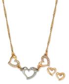 Charter Club Tri-tone Pave Hearts Pendant Necklace & Stud Earrings